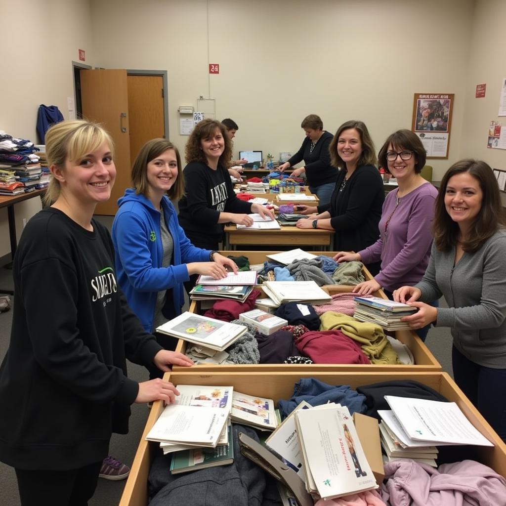 Volunteers sorting through donations at the thrift store