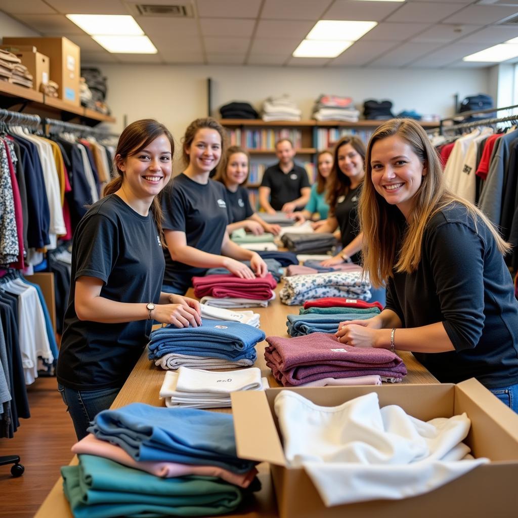 Volunteers sorting through donated items at the Whatcom Humane Society Thrift Shop