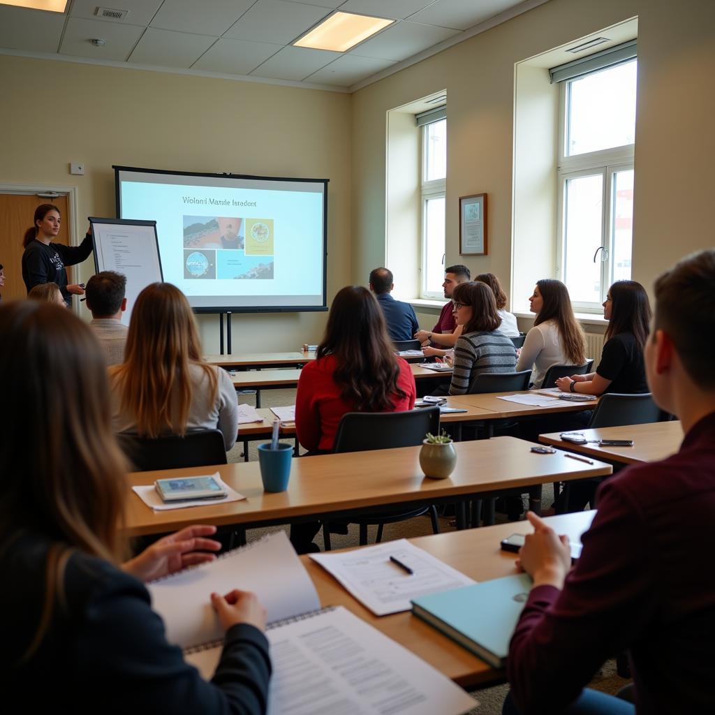 Participants engaged in a Vytautas Aid Society educational workshop