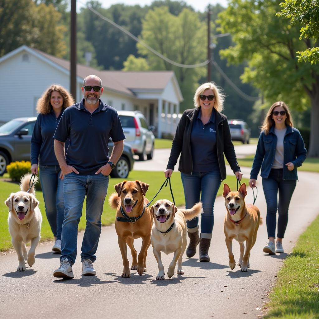 Volunteers walking dogs at the Warren County VA Humane Society