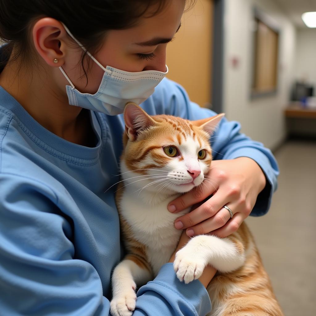 Volunteer Cuddling a Cat at Warwick Valley Humane Society