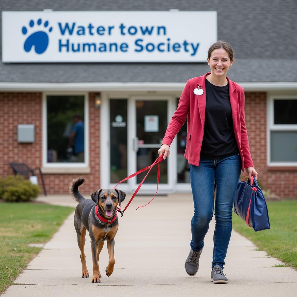 Volunteer Walking Dog at Watertown Humane Society 