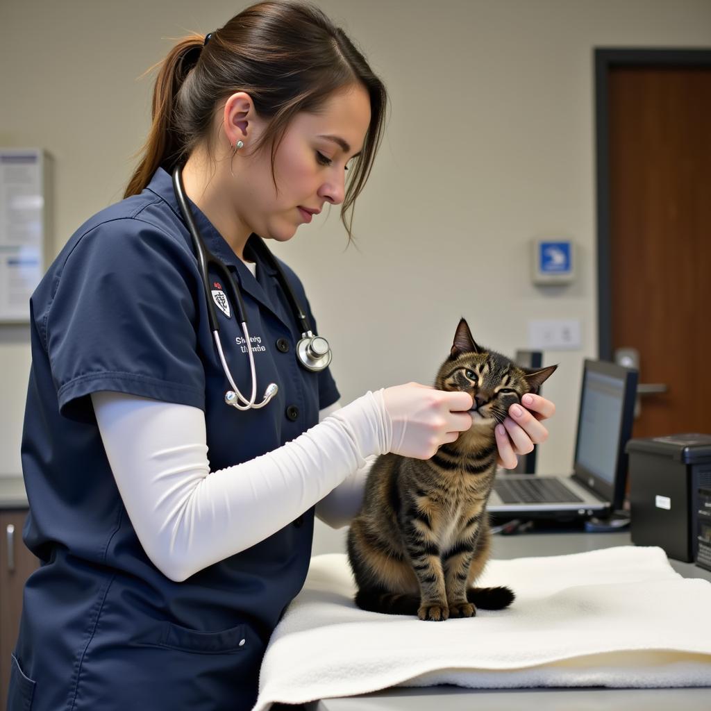  Veterinarian providing care to a cat at Weld Humane Society