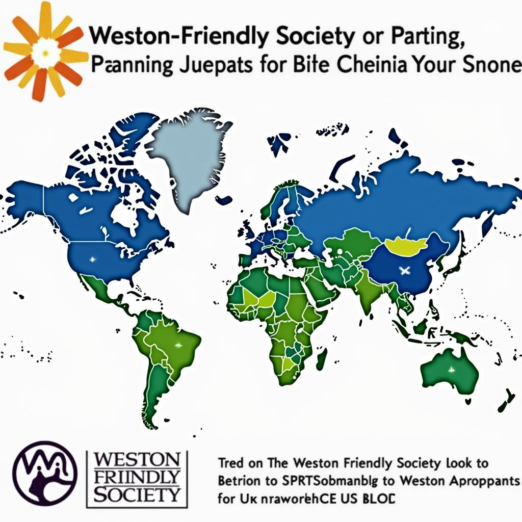 A vibrant image of Weston Friendly Society members collaborating with a community in another country, working together on a sustainable development project.  The image portrays a sense of global interconnectedness and shared purpose.