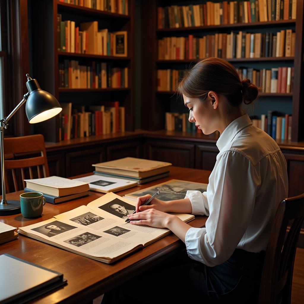 A Researcher Exploring Documents in the Weston Historical Society's Library