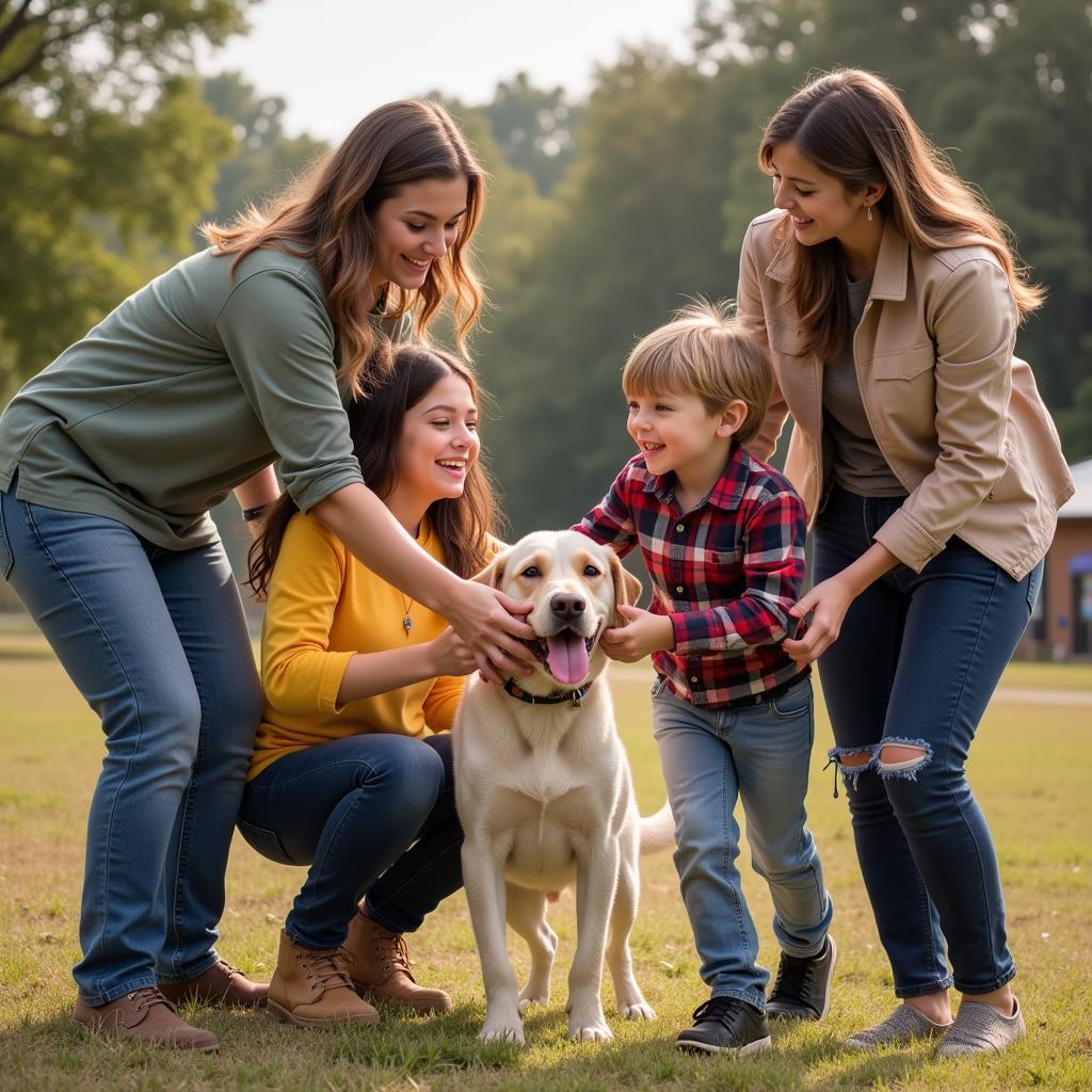 Smiling family adopting a dog at the Wetumpka Humane Society event