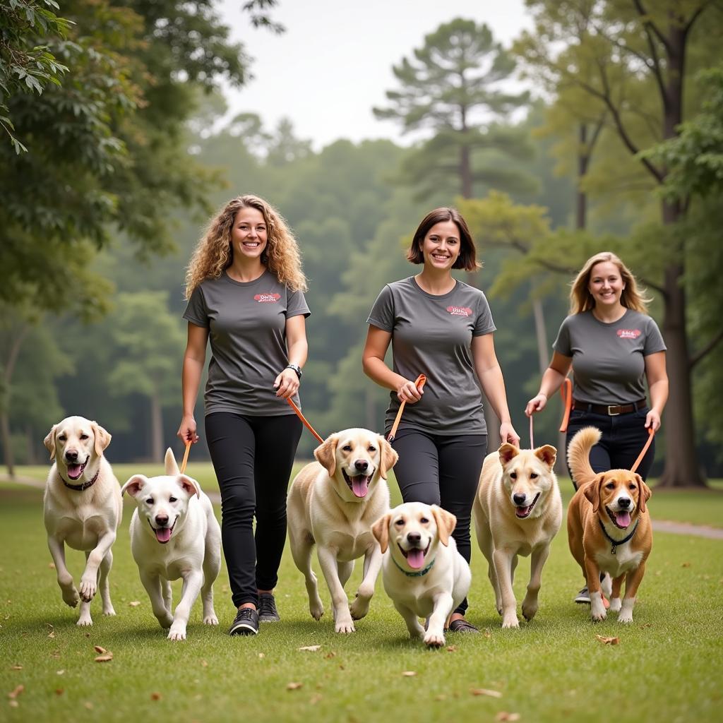 Volunteers walking dogs at the Wetumpka Humane Society