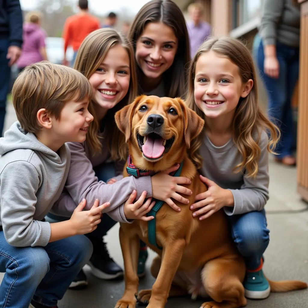 Family Meeting a Dog at Wexford County Humane Society Adoption Event