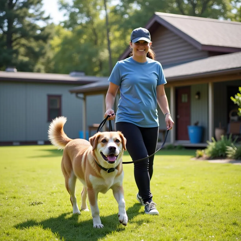 Volunteer Walking a Dog at Wexford County Humane Society