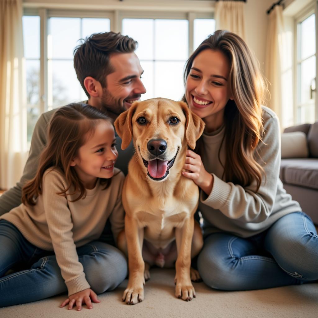 Happy Family with Adopted Dog