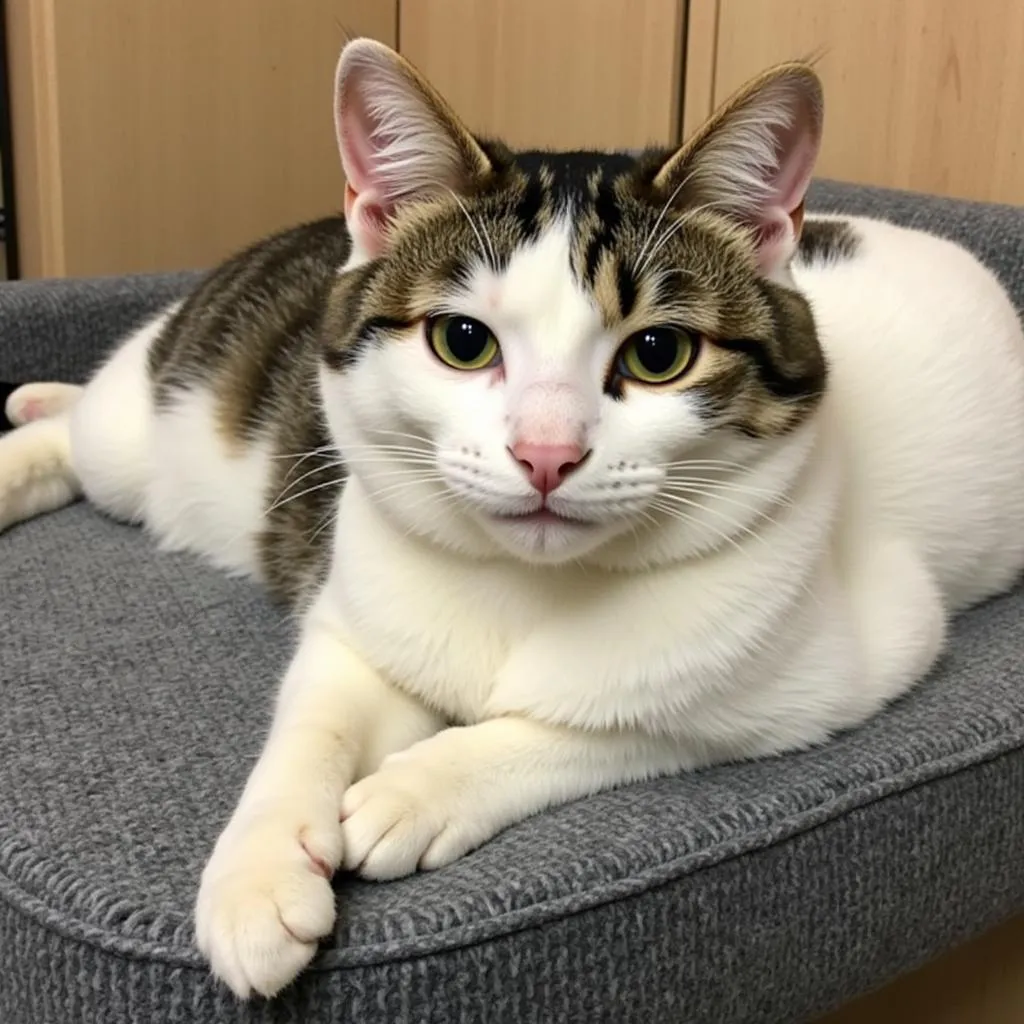 A cat awaits adoption at the Windham Humane Society