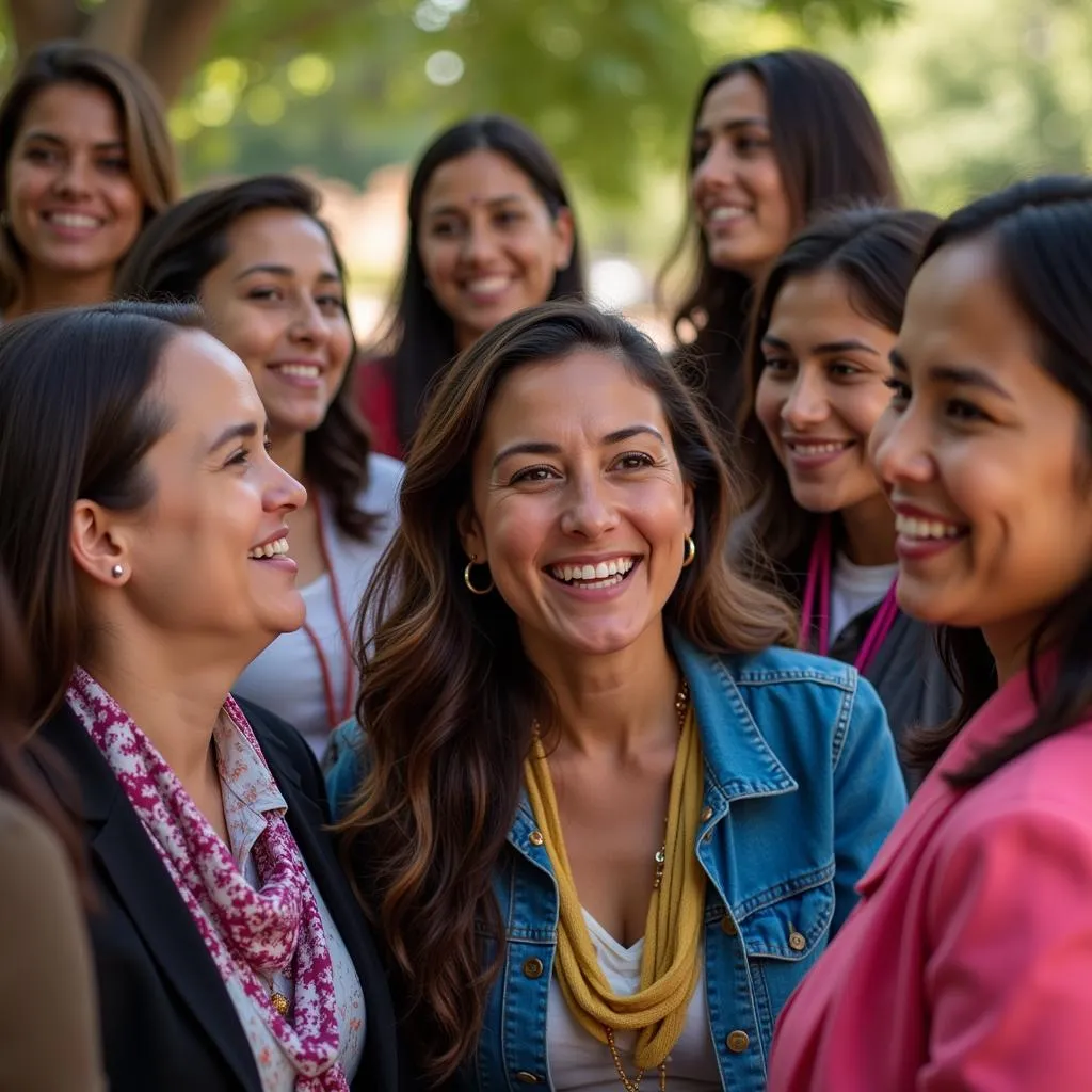 Women of different cultures participating in LDS Relief Society meeting