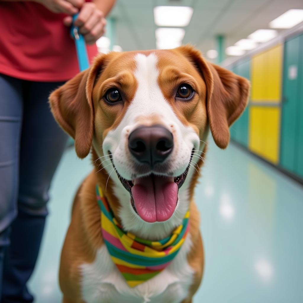 Happy dog being adopted at the Worcester County Humane Society