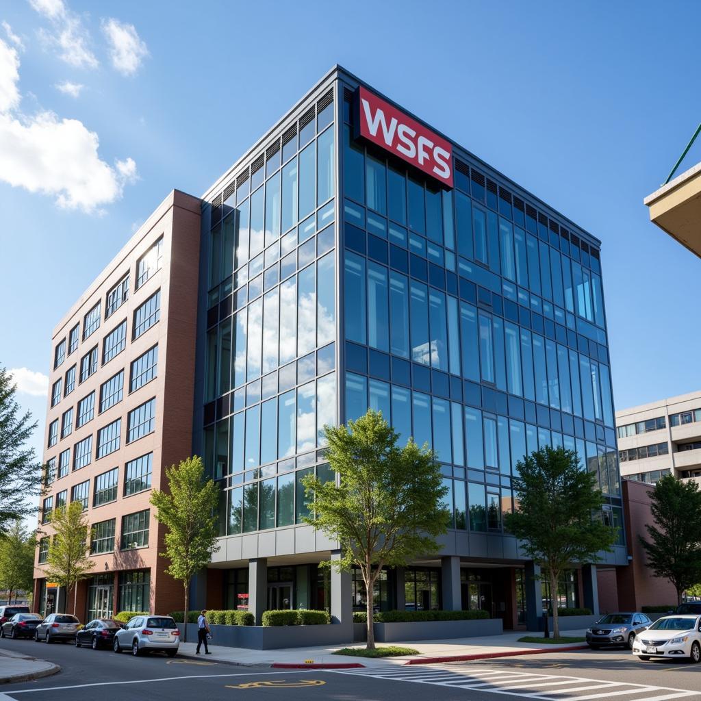 Modern office building with the WSFS logo