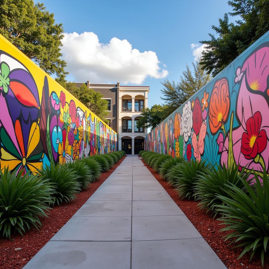 Vibrant street art adorns the walls near Society Wynwood Apartments