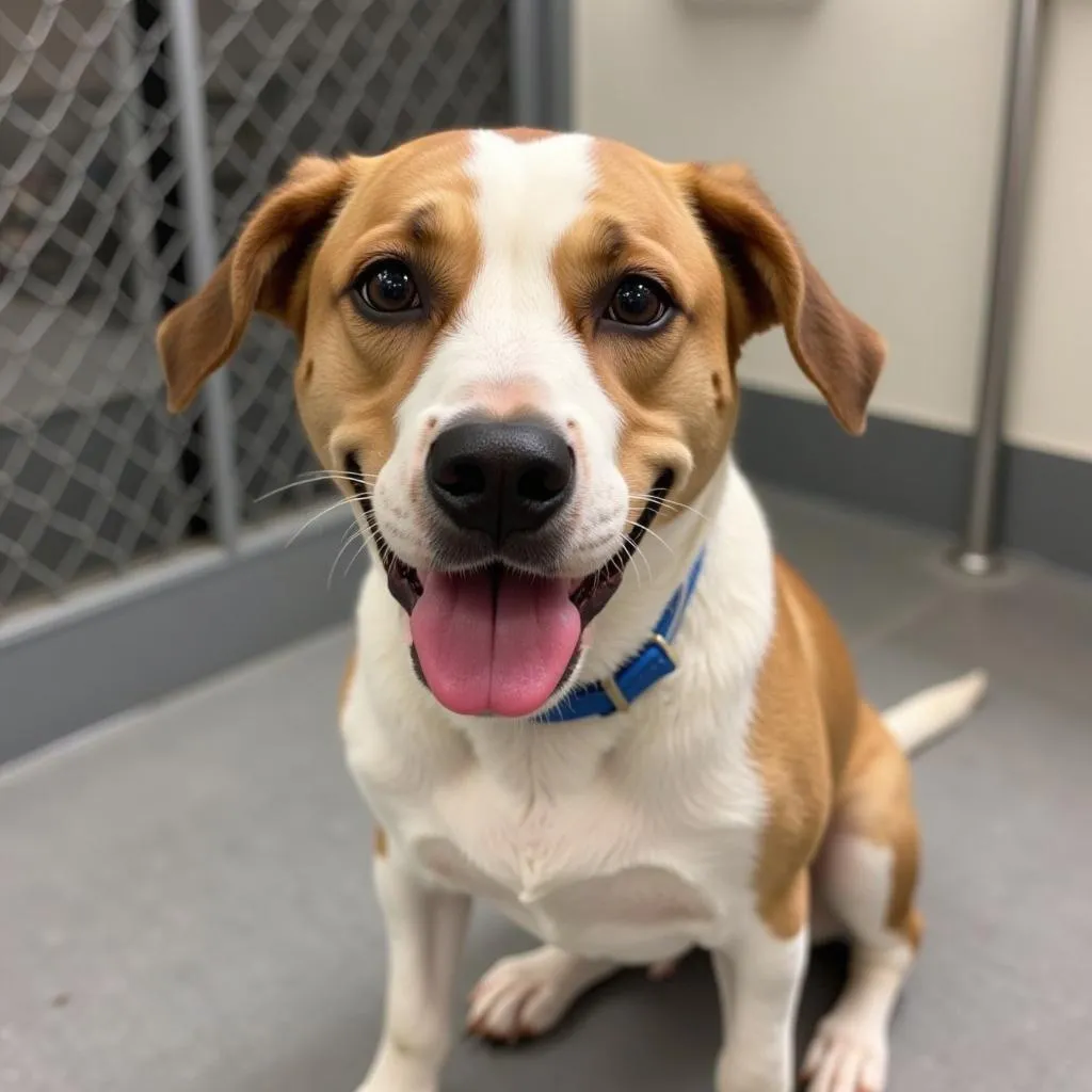 A rescued dog at the Yellowstone Humane Society awaits its forever home