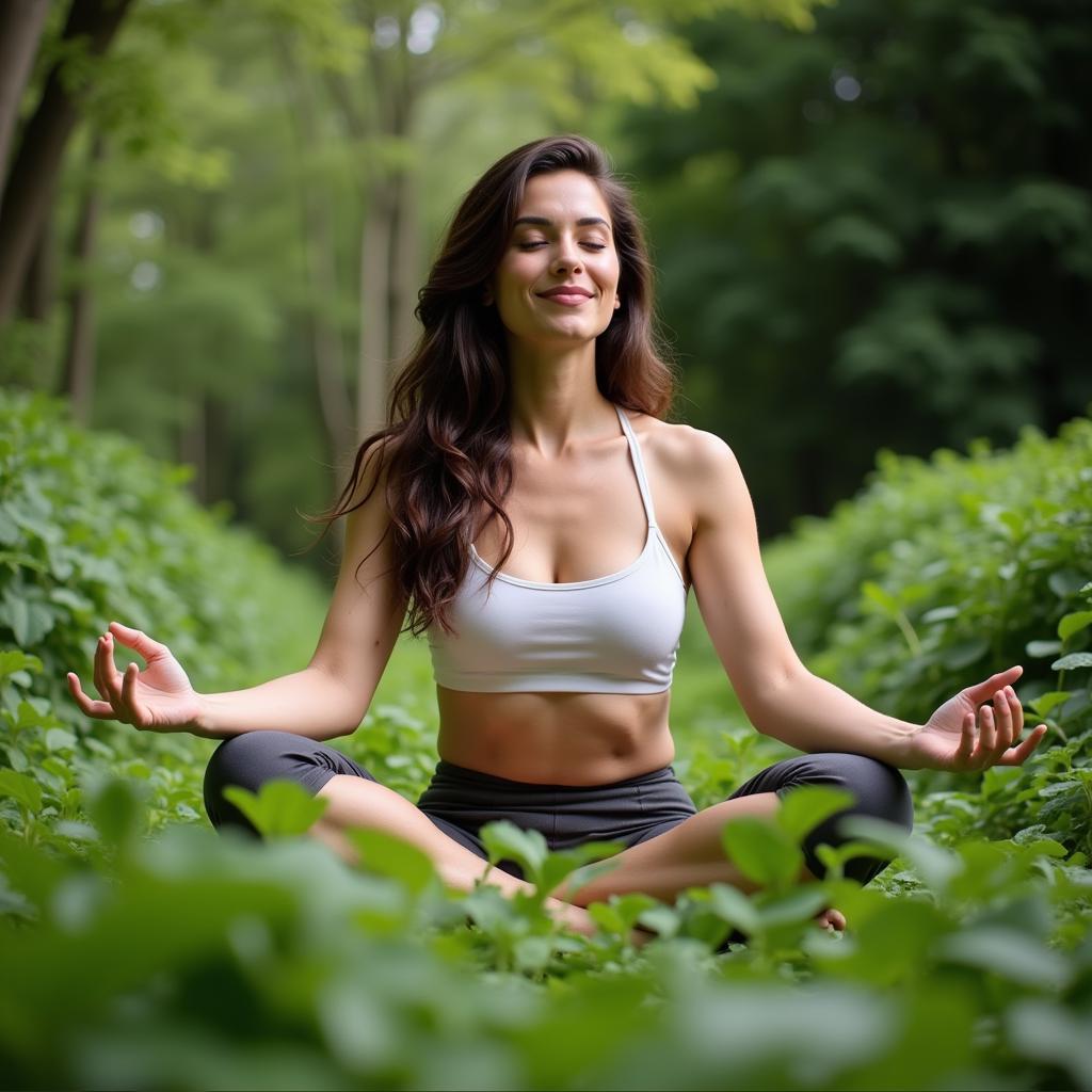 Woman meditating peacefully in nature