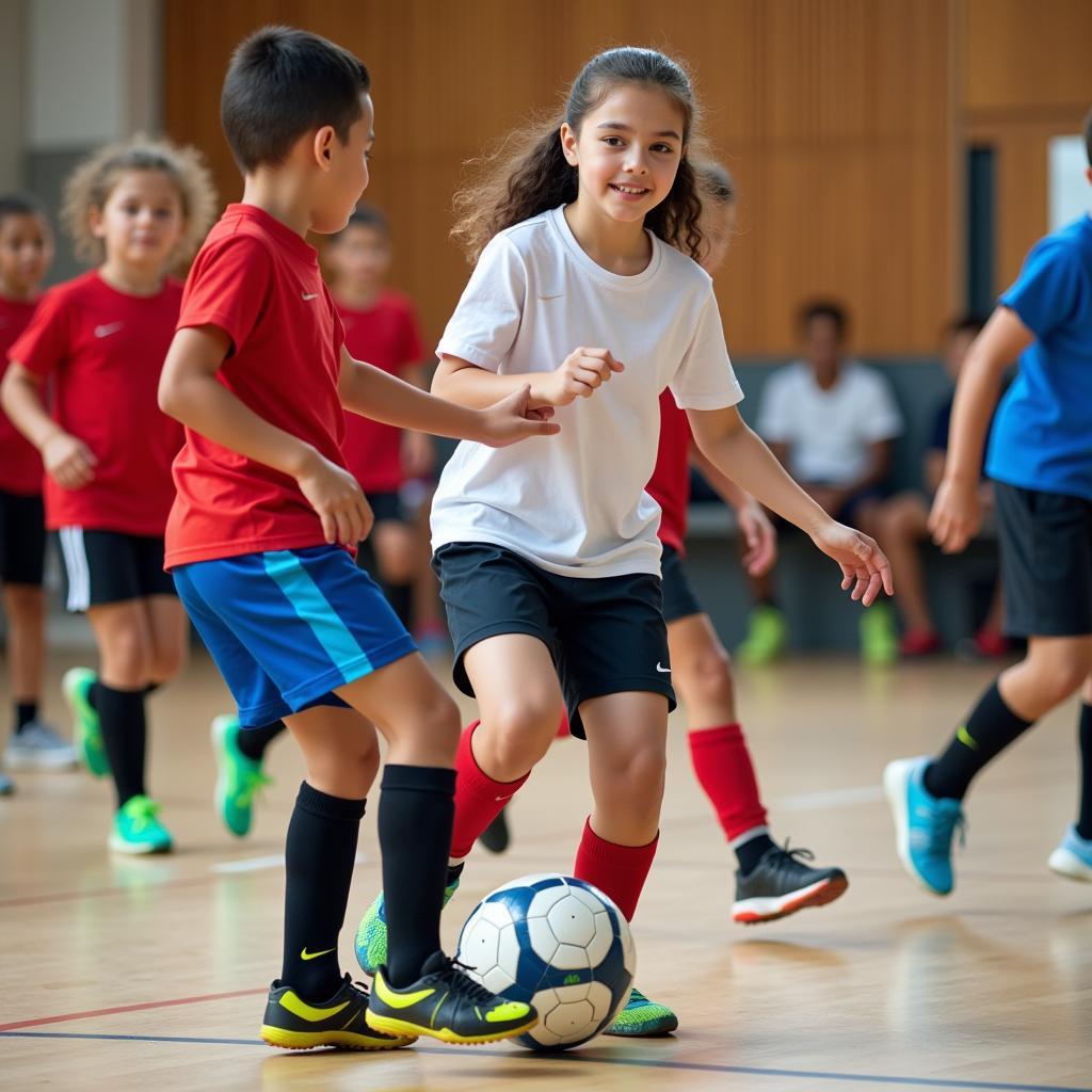 Young Footballers Wearing Indoor Soccer Shoes