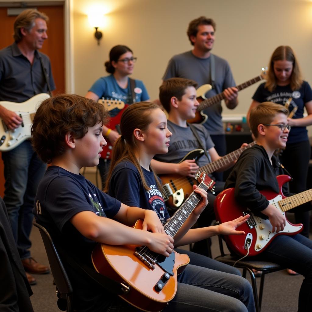 Young Musicians Participating in a Delaware Rock and Roll Workshop