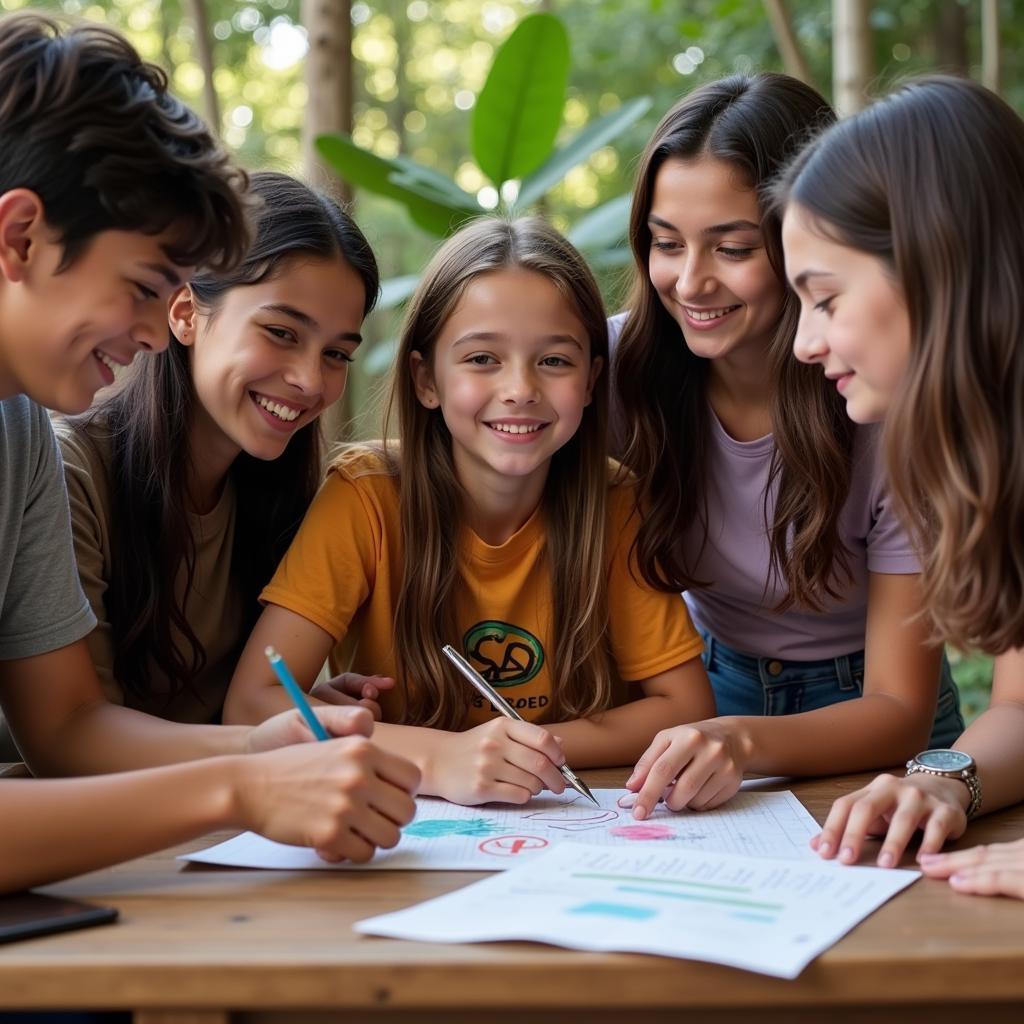 A group of young people from diverse backgrounds working together on a community project, symbolizing the power of youth engagement in building a more peaceful future.