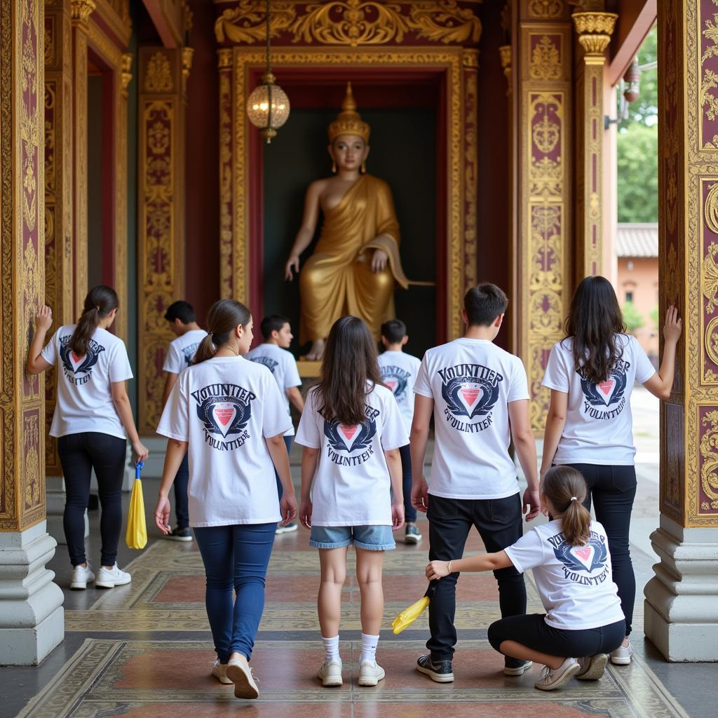 Youth volunteers at the temple