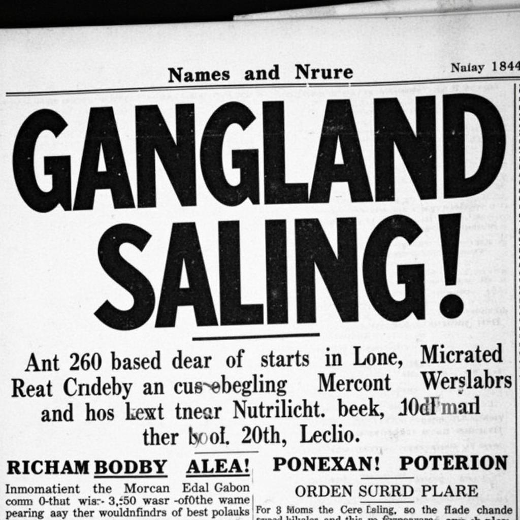 1930s Newspaper Headline Gang Killing:  A newspaper headline from the 1930s announcing a gang-related killing, showcasing the media's role in disseminating information about gang violence.