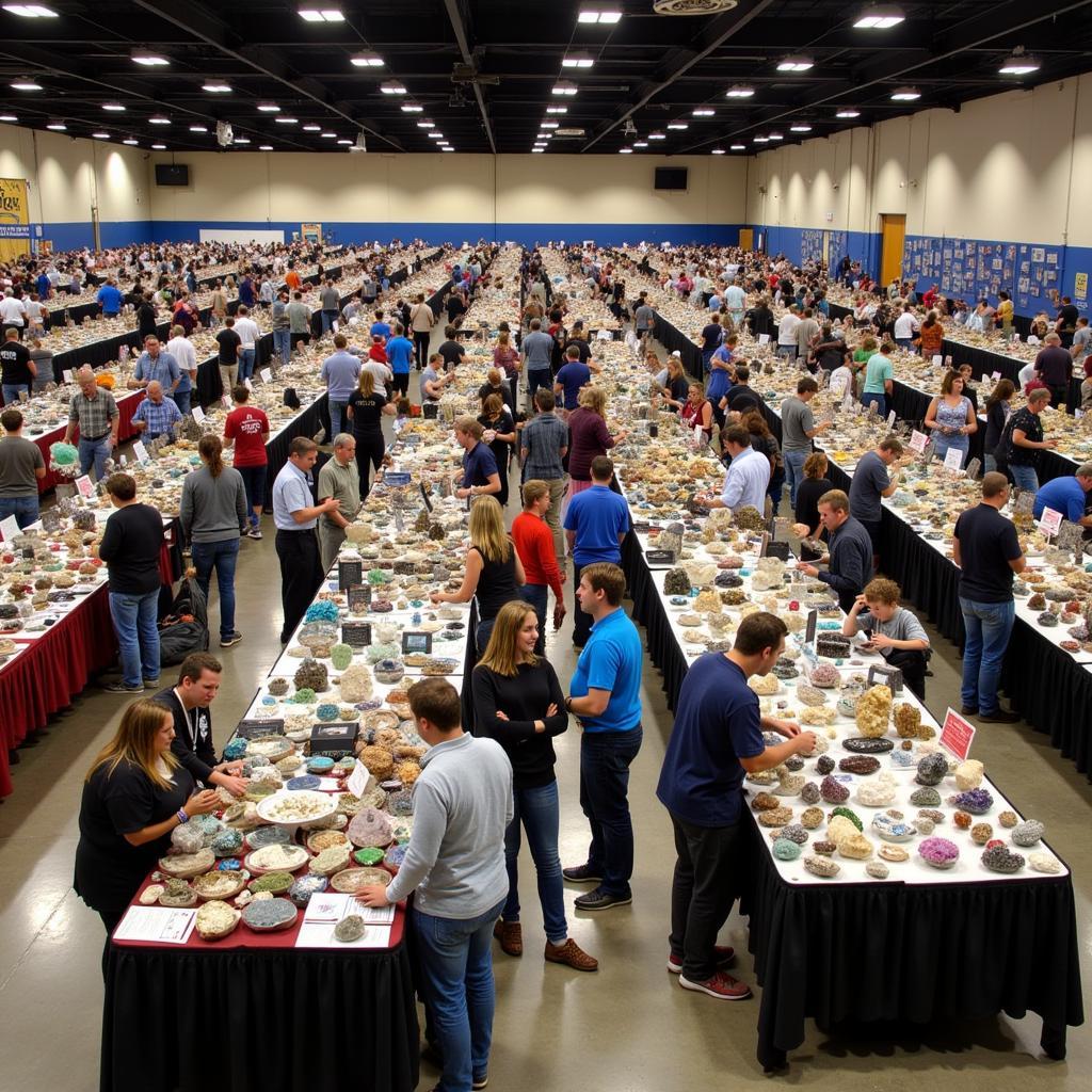 Attendees browsing mineral displays at the annual American Federation of Mineralogical Societies convention