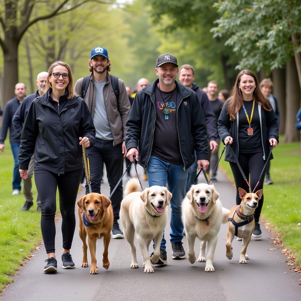 People and their pets participating in the Animal Humane Society walk