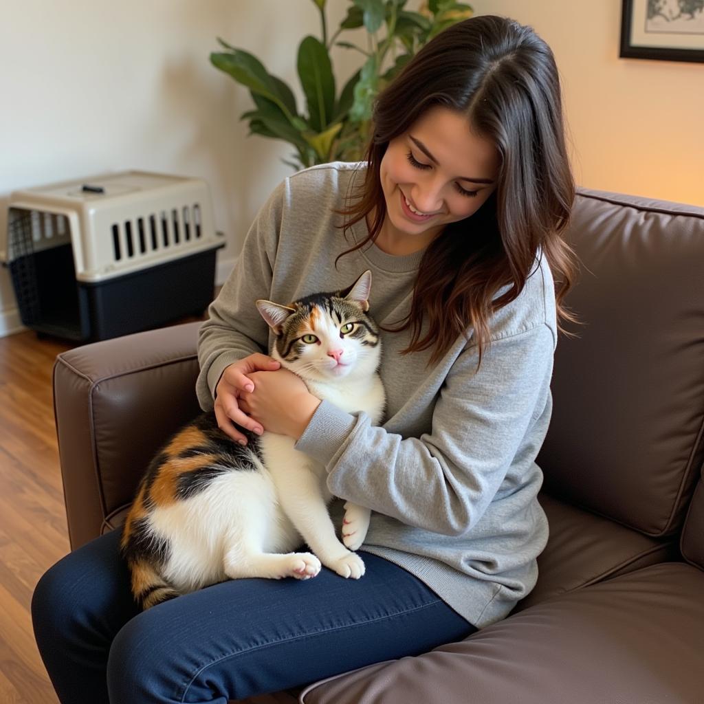 A woman cuddling a newly adopted cat from the Auburn Valley Humane Society