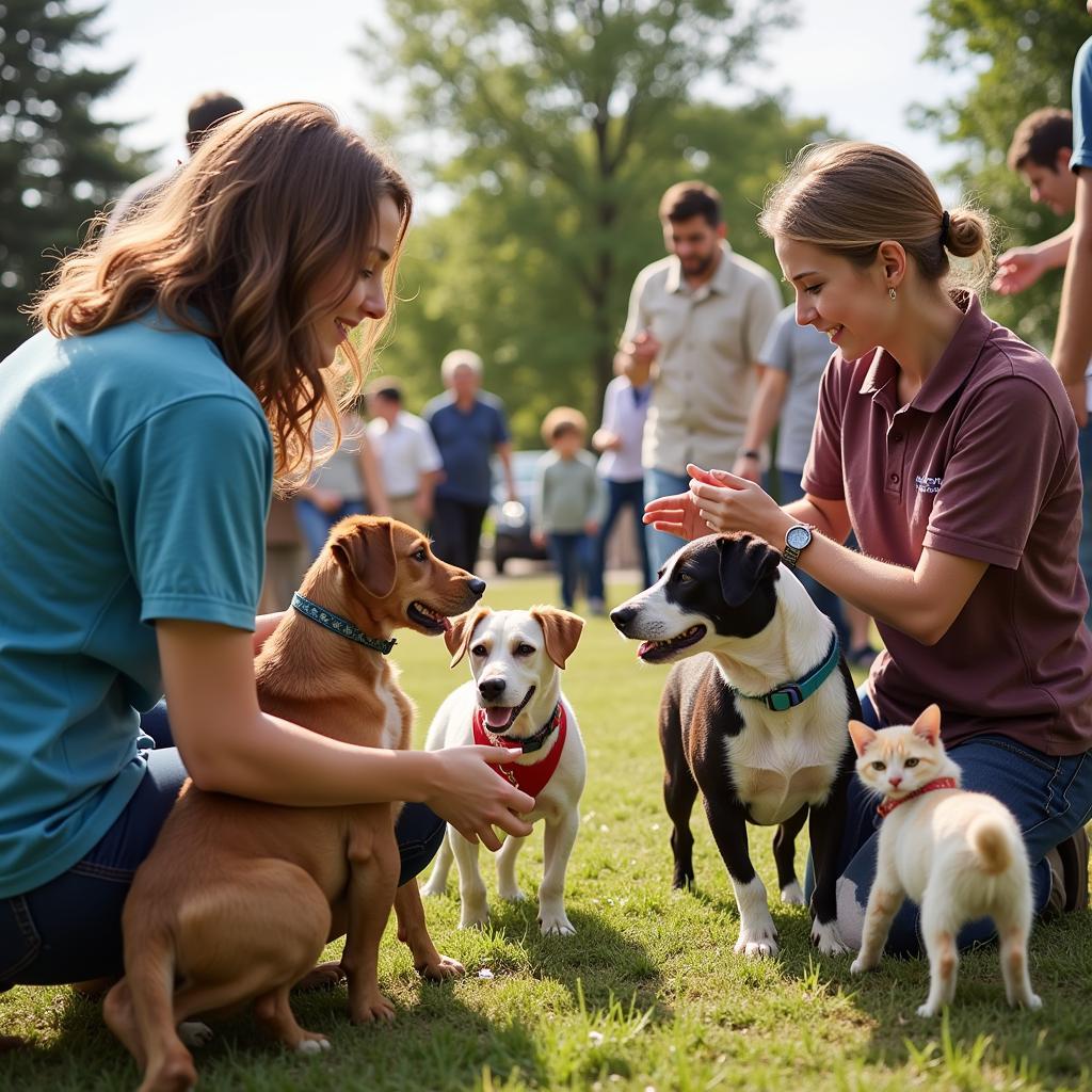 Families meeting adoptable pets at an Autauga Humane Society adoption event