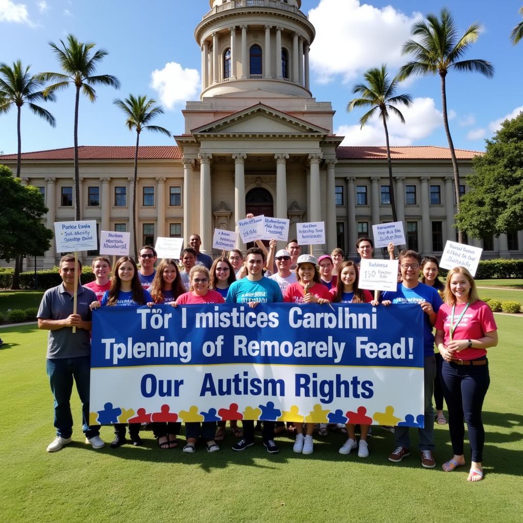 Showing advocates rallying for autism rights in Hawaii