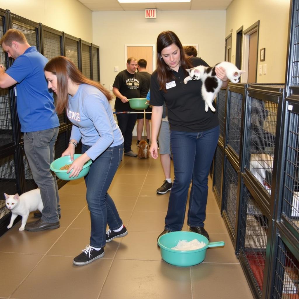 Volunteers at the Bedford County Humane Society caring for cats