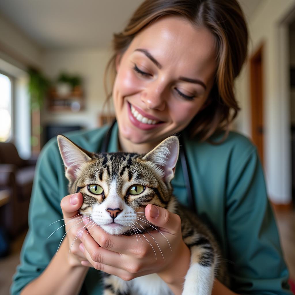 Volunteer Cuddling a Cat at Benton County Humane Society