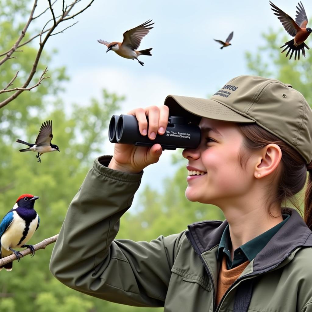 Birdwatcher Using National Audubon Society Binoculars