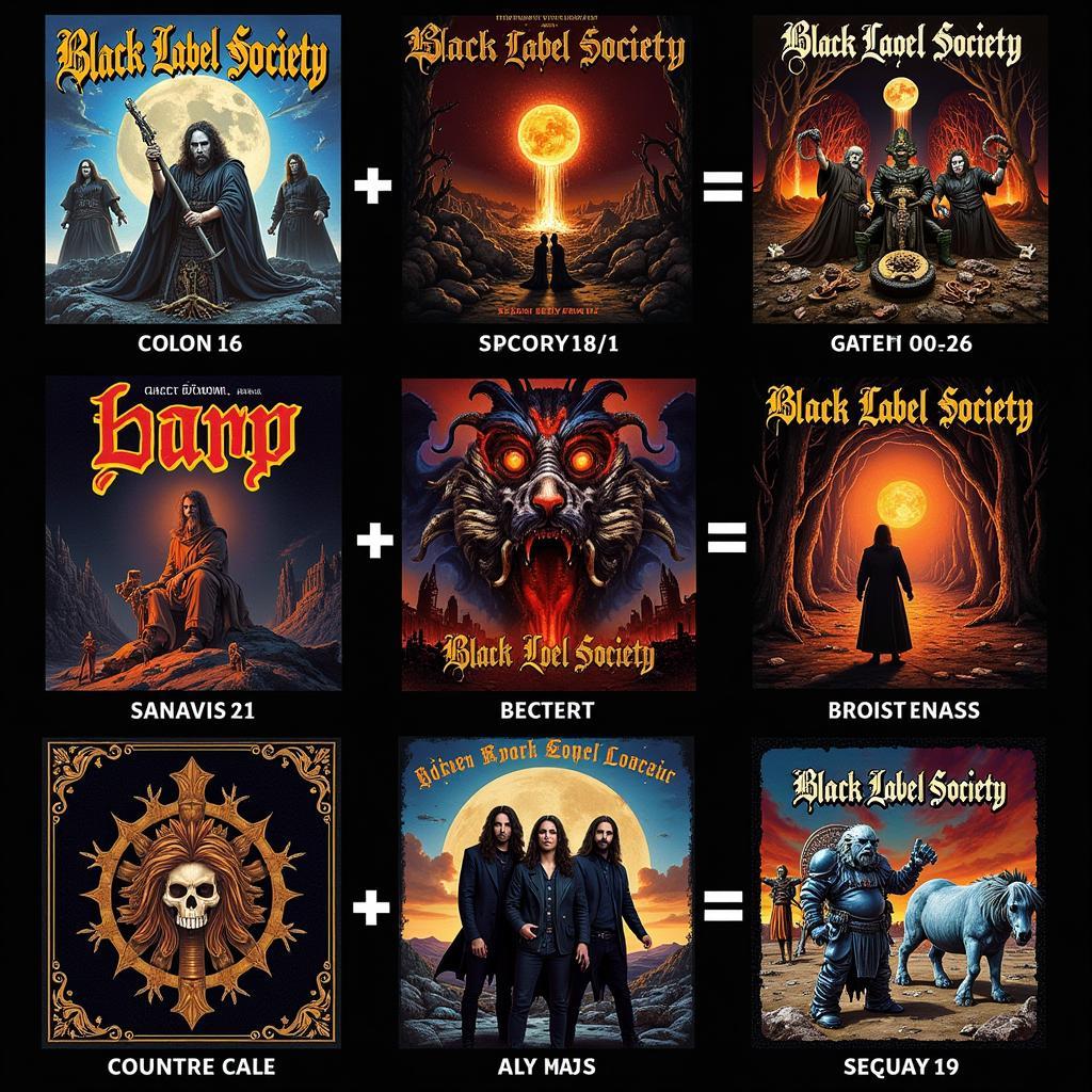 Black Label Society Album Cover Collection: A collage showcasing the evolution of the band's album art, from the raw simplicity of their early works to the more elaborate and intricate designs of their later albums.