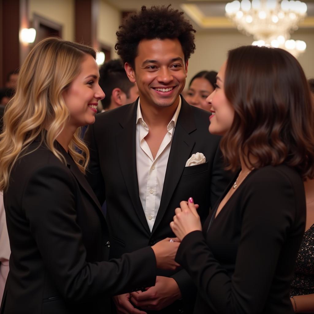 Bruno Mars attending a charity gala, interacting with attendees and supporting a good cause.