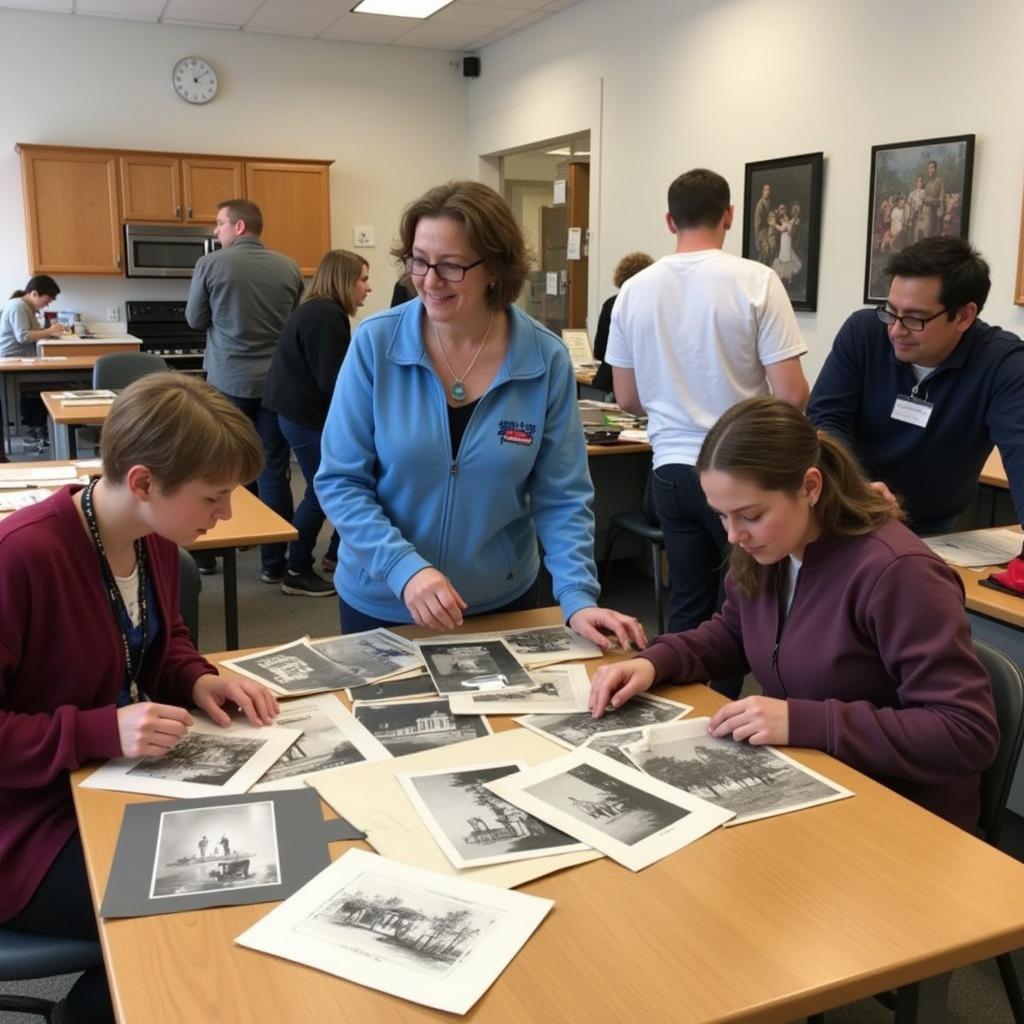 Carroll County MD Historical Society Volunteers: Volunteers work together to archive historical photographs at the Carroll County MD Historical Society, contributing to the preservation of local history.