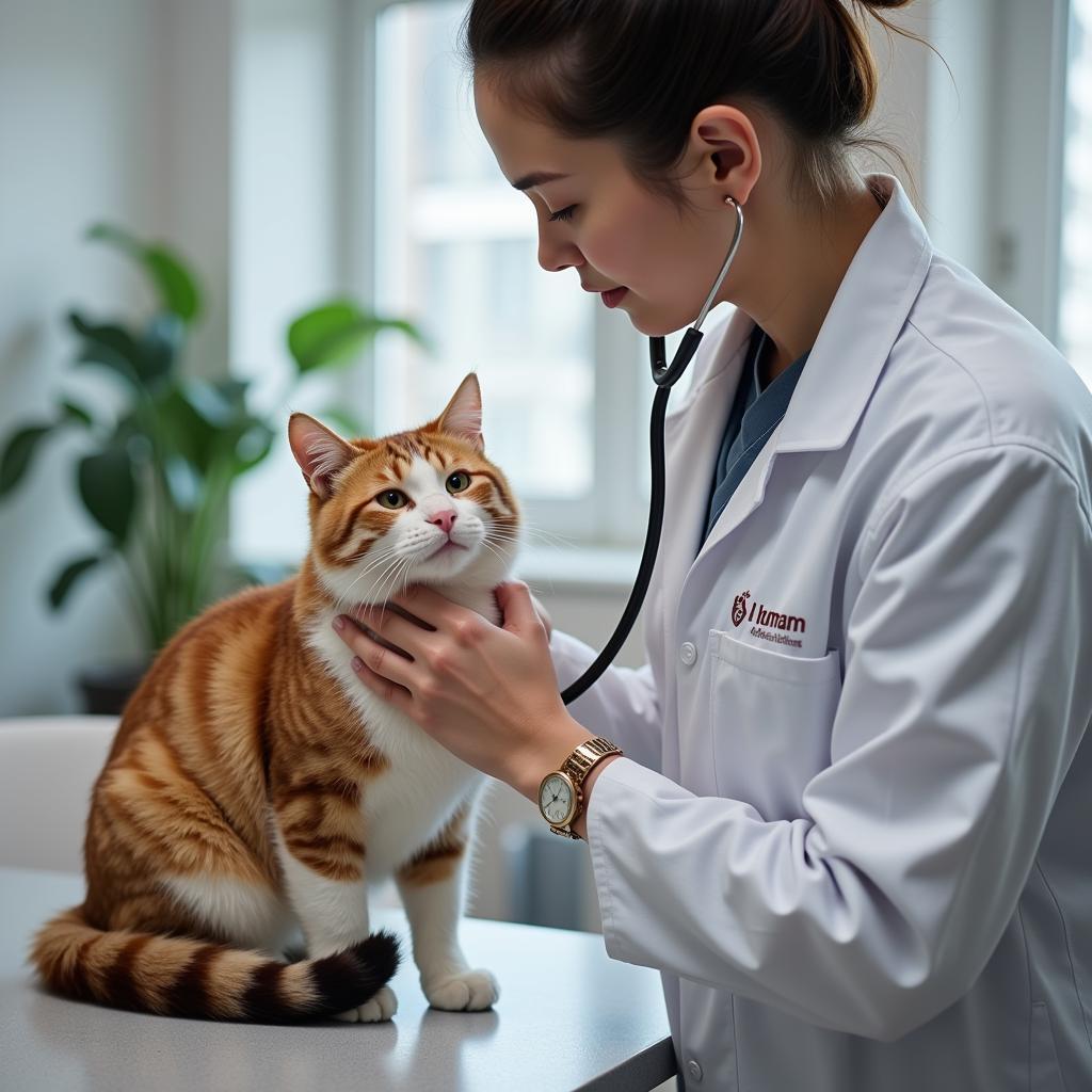 Veterinarian examining a cat at the humane society