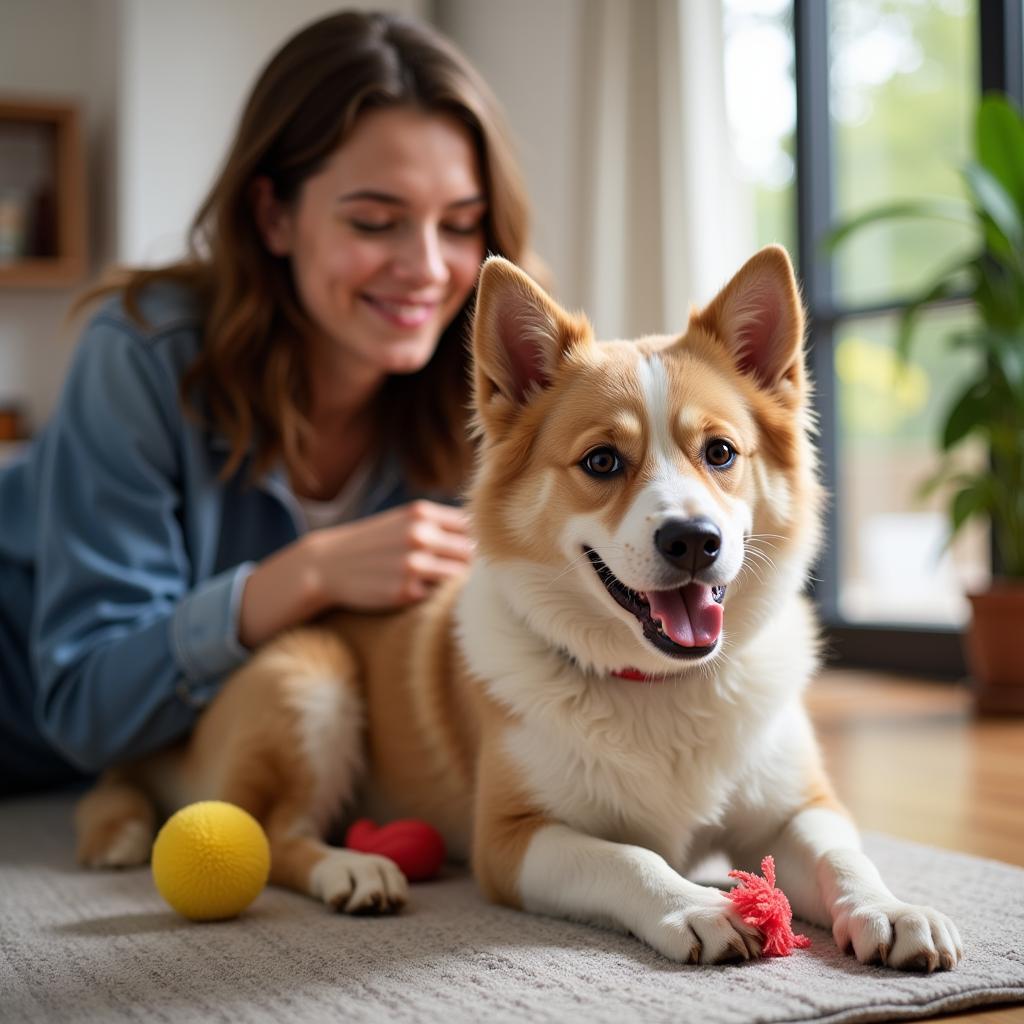 A happy adopted pet in its new home