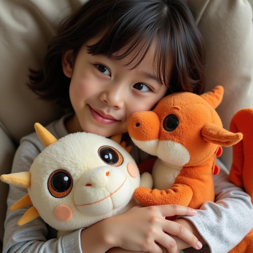 Child Hugging a Tea Dragon Plush