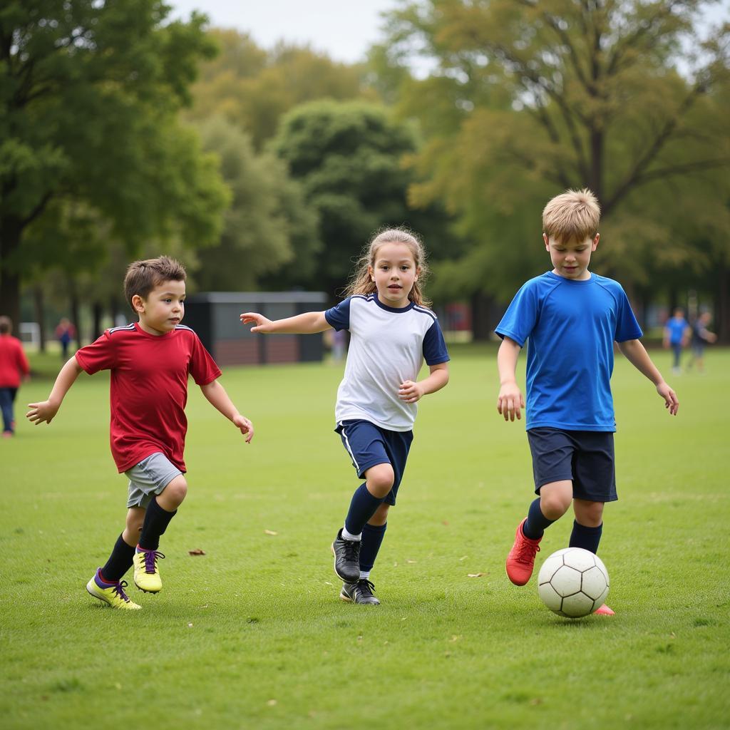 Children playing football in a park