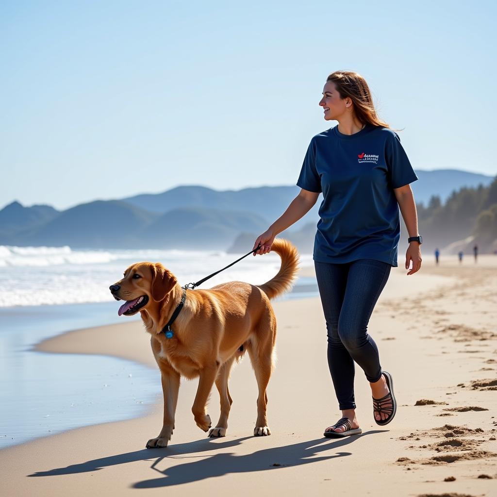 Volunteer Walking a Dog at a Coastal Humane Society