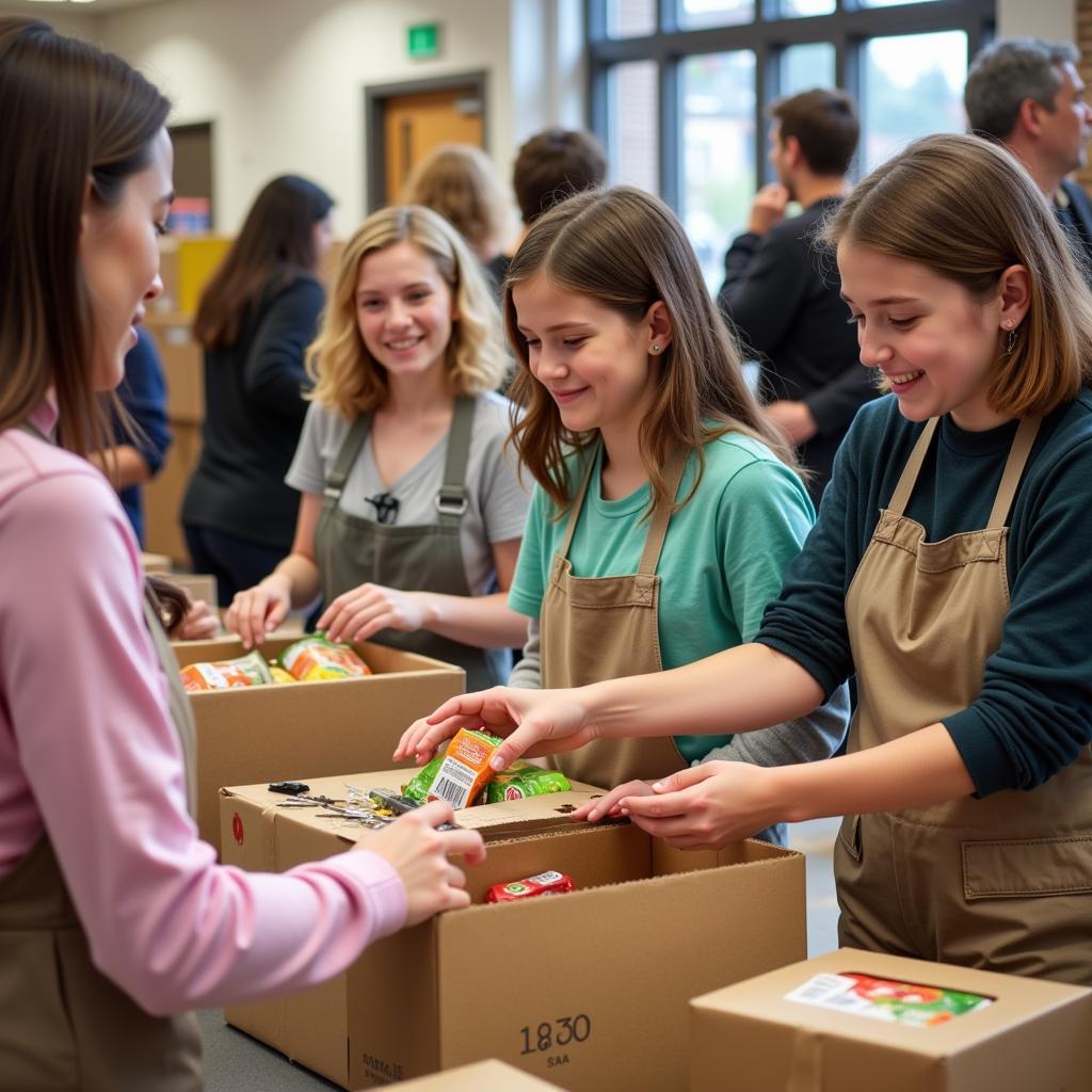 Food Bank Volunteers Sorting Donations