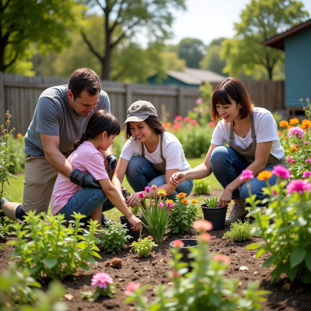 Family volunteering in their community