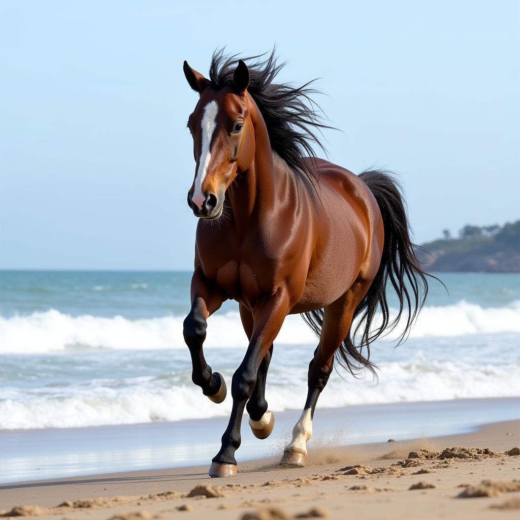 A Daufuskie Marsh Tacky galloping freely along the beach of Daufuskie Island.