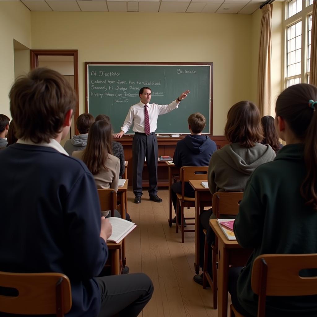 A classroom scene from Dead Poets Society