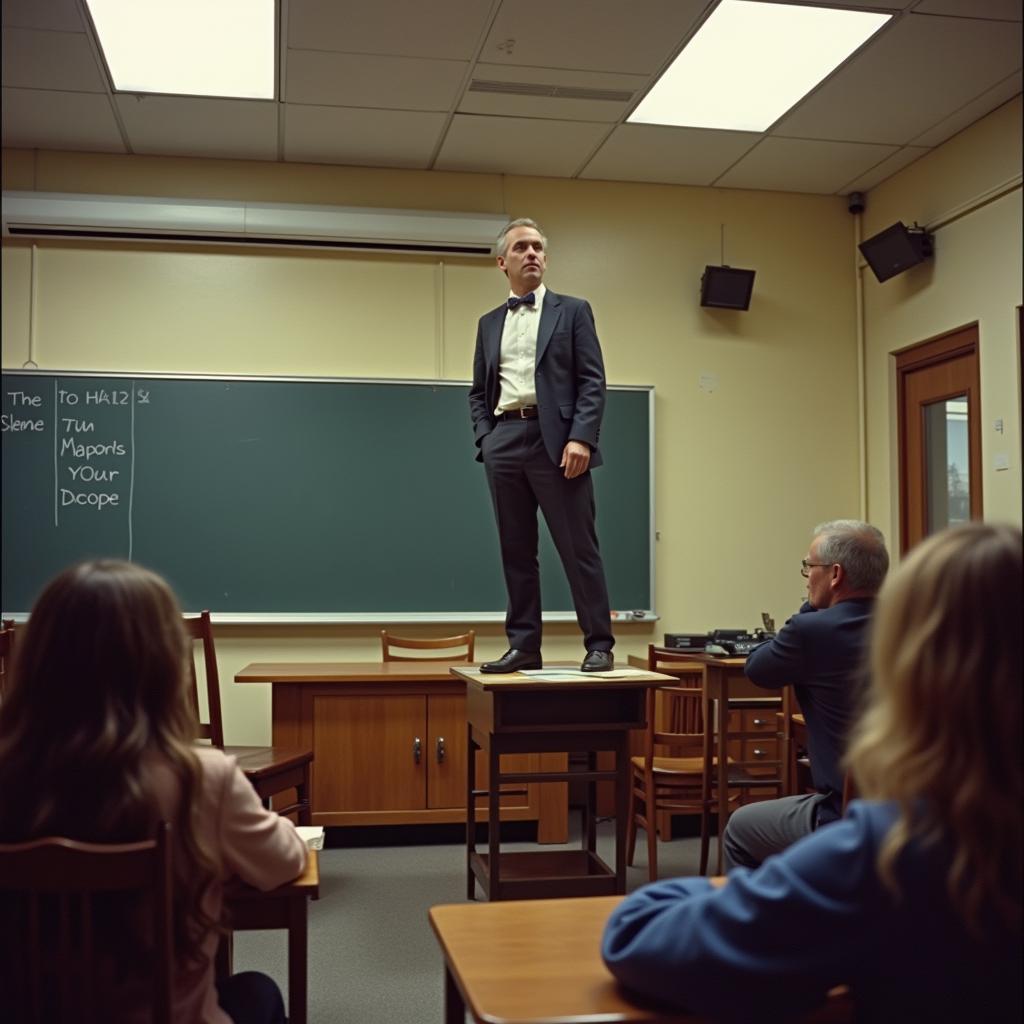 Mr. Keating inspiring his students in the Dead Poets Society play