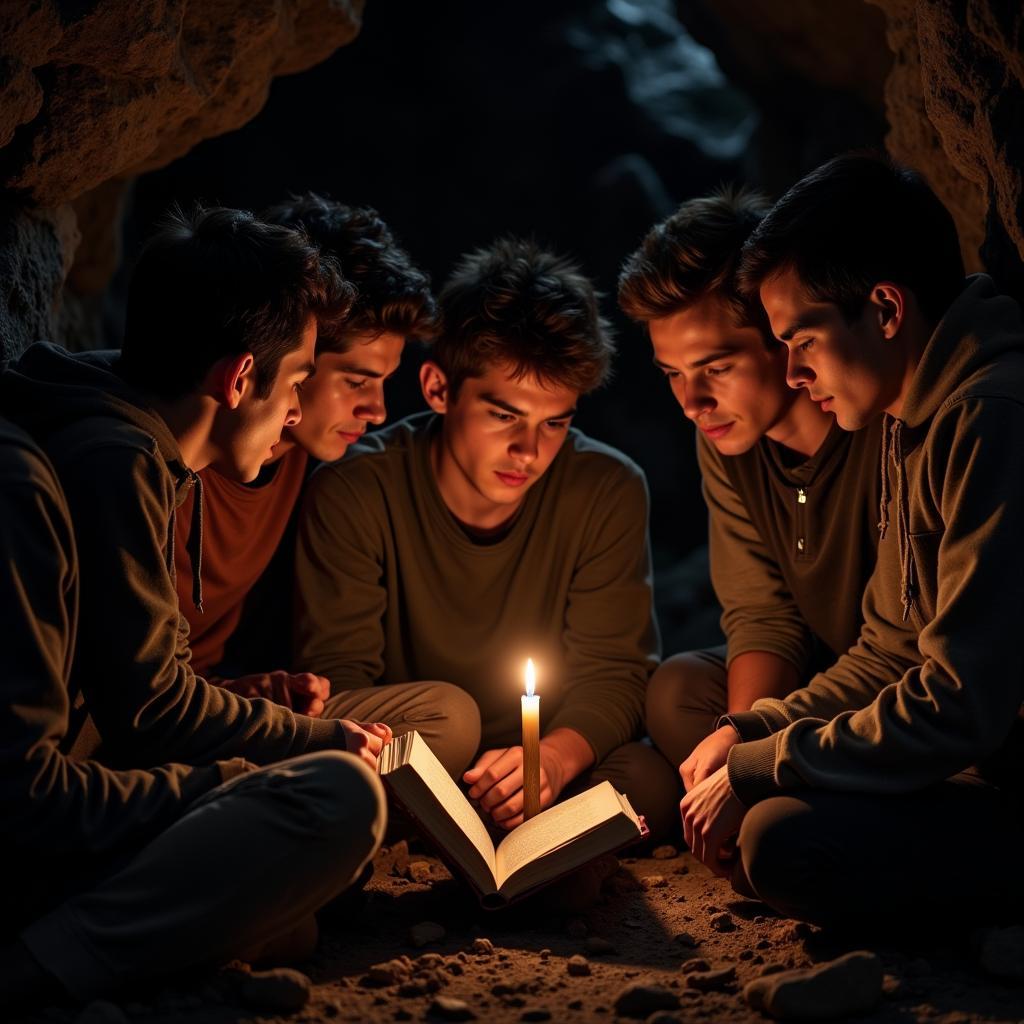 Dead Poets Society: Poetry and Passion Unleashed - Students reciting poetry in a cave, embracing freedom and self-expression.