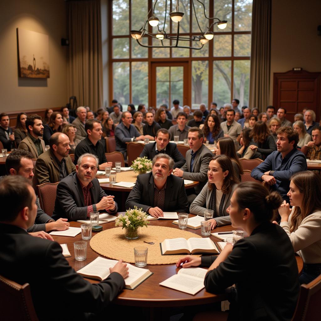 A group of people discussing biblical texts