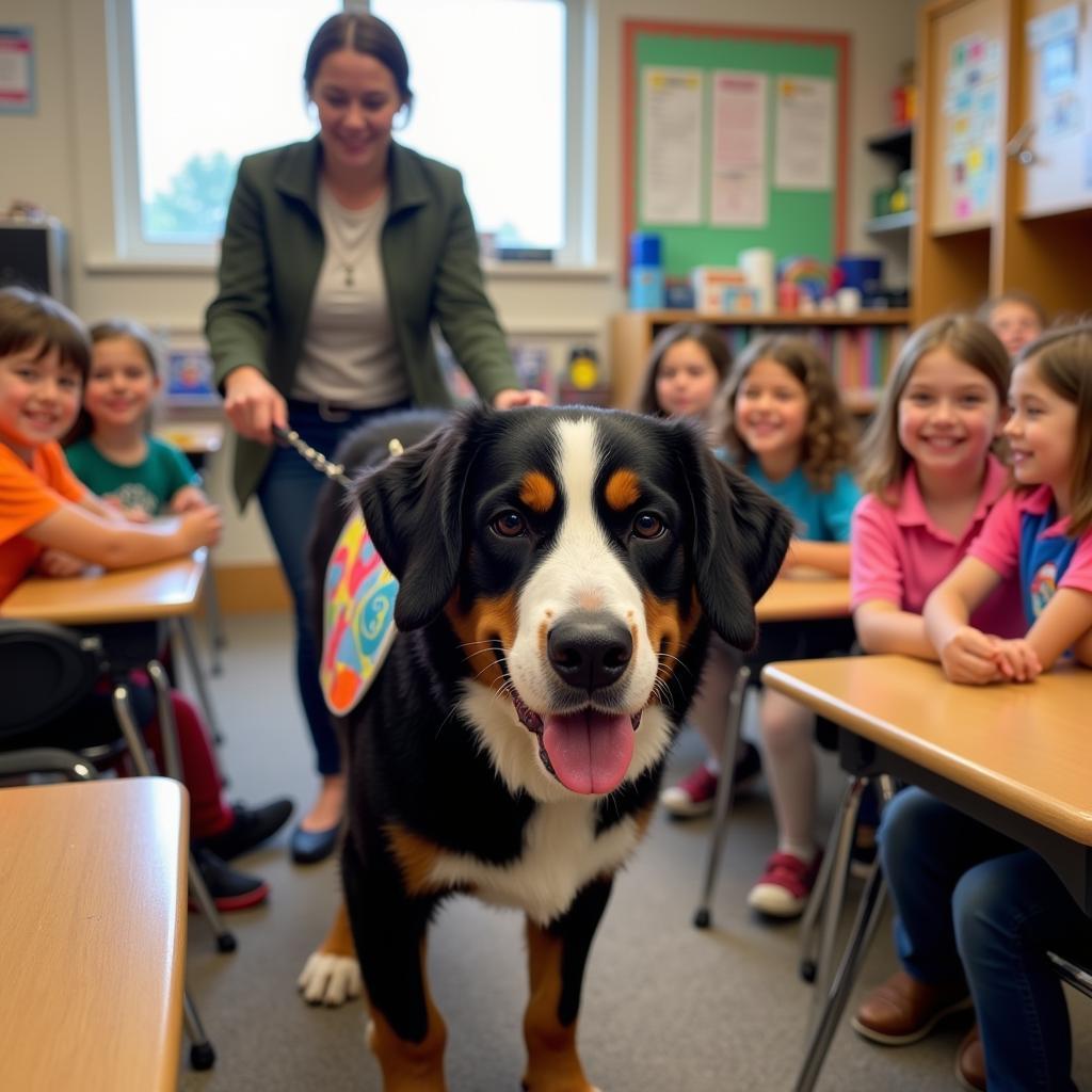 Delta Therapy Dog Team Visiting School Children